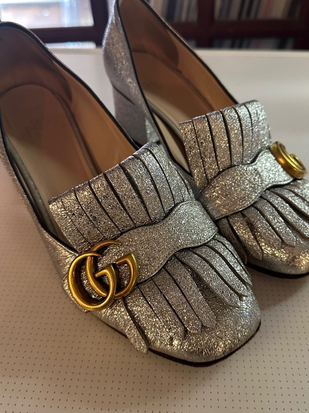 Gucci Marmont Silver Heel 7.5
